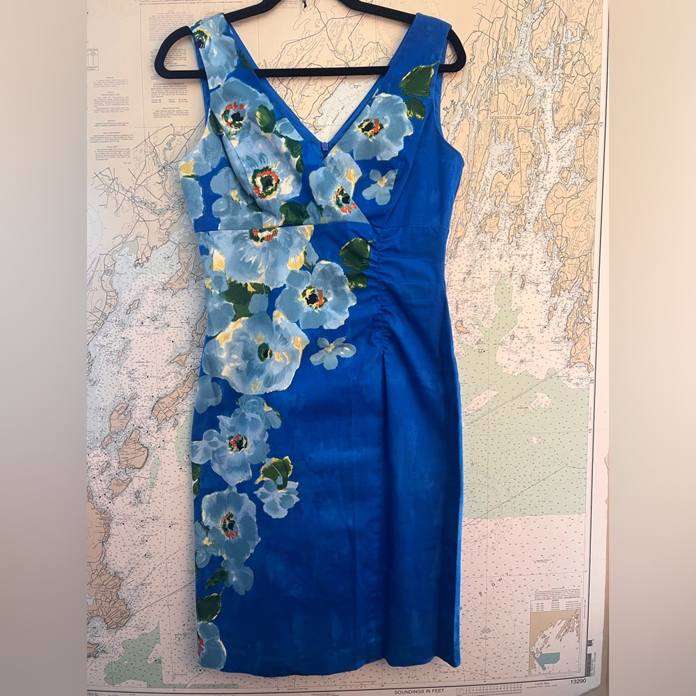 Donna Ricco Floral  Sleeveless Zip Ruched Side Sheath Dress Women's Sz 6 Floral